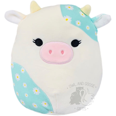 Squishmallow 8 Inch Belana the Cow Floral Daisy Print Easter Plush Toy - Owl & Goose Gifts