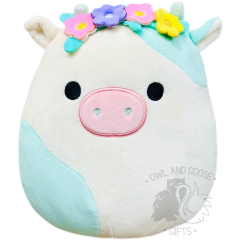 Squishmallow 8 Inch Belana the Cow with Flower Headband Plush Toy - Owl & Goose Gifts