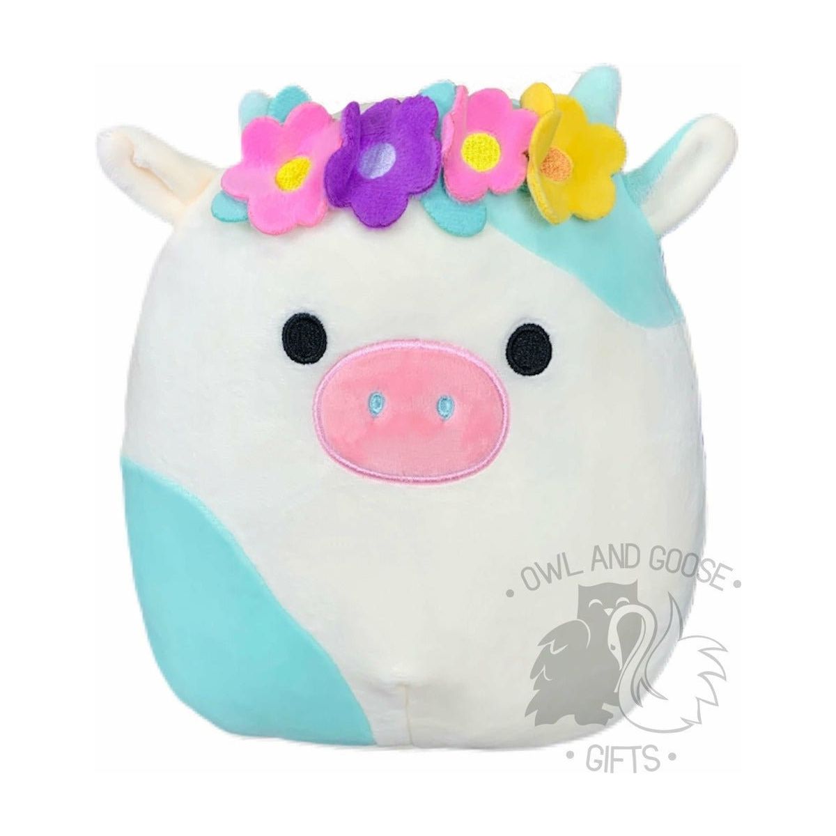 Squishmallow 8 Inch Belana the Cow with Headband Easter Plush Toy - Owl & Goose Gifts
