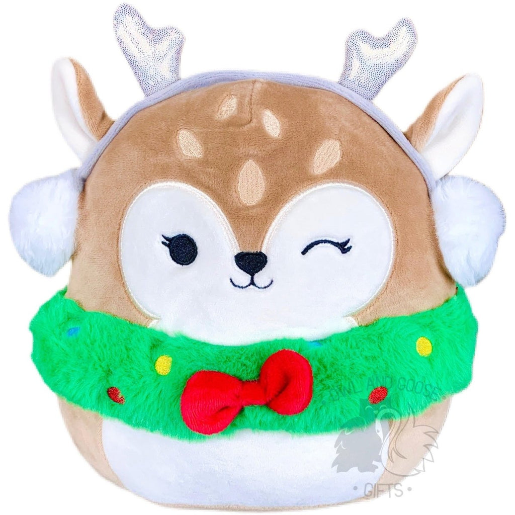 Squishmallow 8 Inch Dawn the Fawn with Wreath Christmas Plush Toy - Owl & Goose Gifts