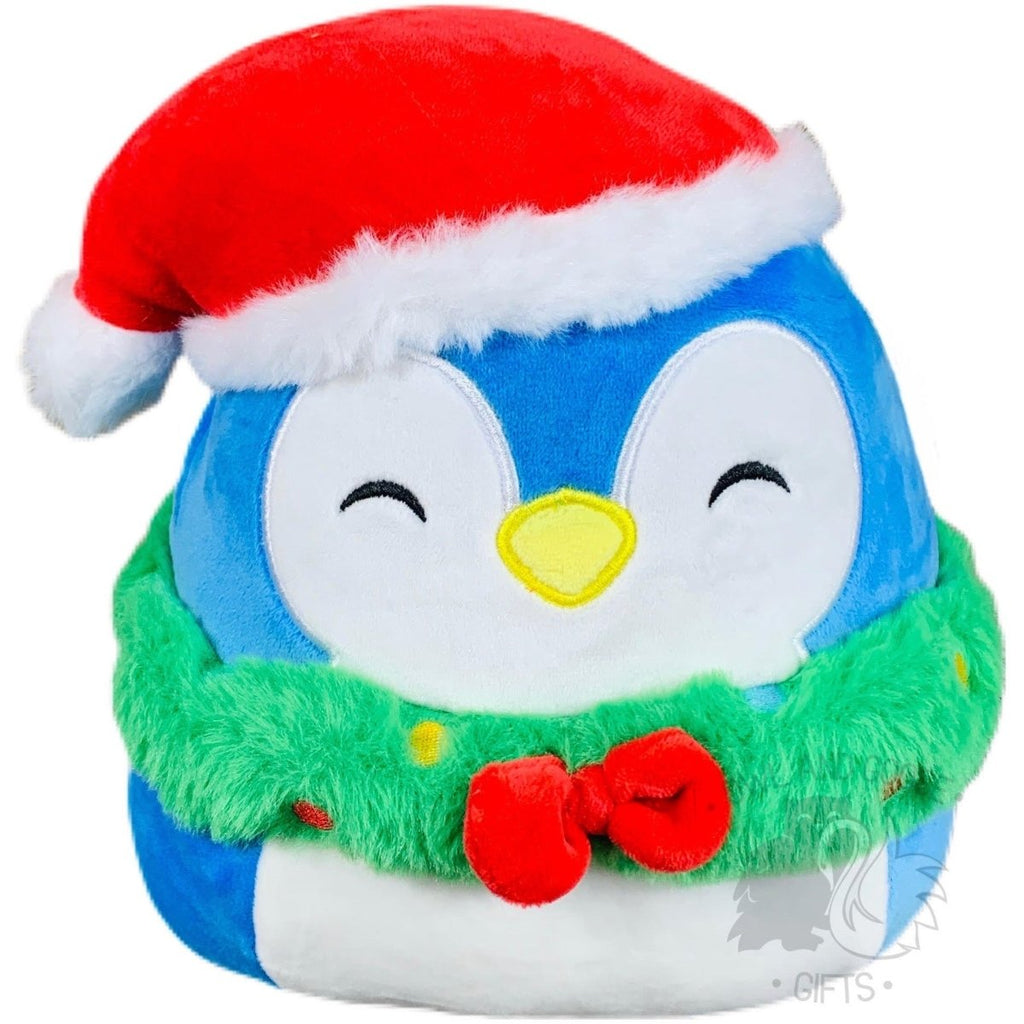 Squishmallow 8 Inch Puff the Penguin with Wreath Christmas Plush Toy - Owl & Goose Gifts