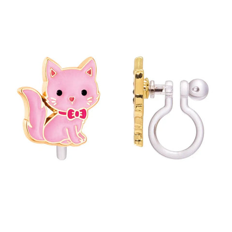 Girl Nation: Pink Kitty Cutie Clip On Earrings - Owl & Goose Gifts