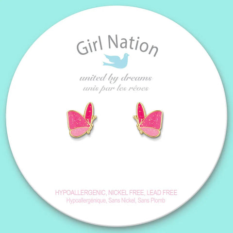 Girl Nation: Glitter Butterfly Cutie Stud Earrings - Owl & Goose Gifts