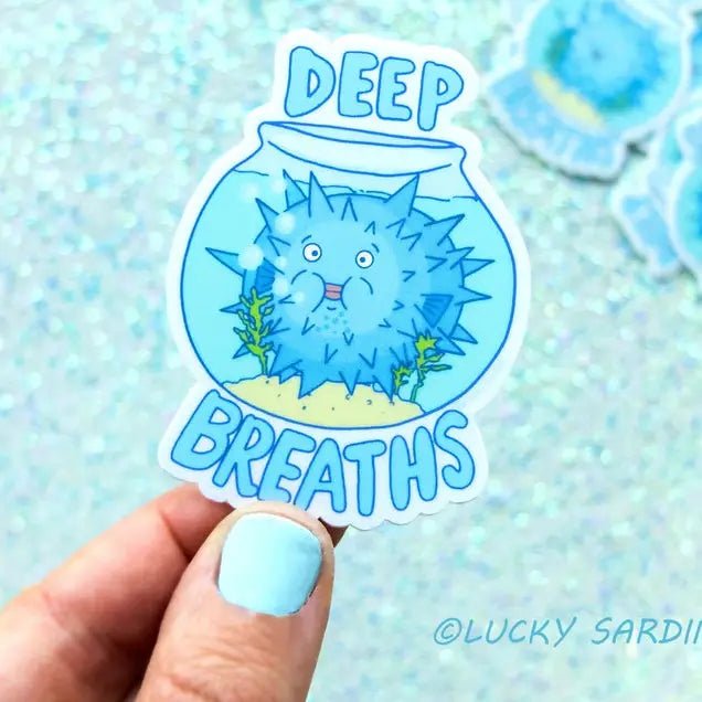 Lucky Sardine Deep Breaths Puffer Fish Vinyl Sticker - Owl & Goose Gifts