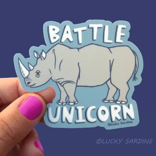 Lucky Sardine Battle Unicorn Rhinoceros Vinyl Sticker - Owl & Goose Gifts