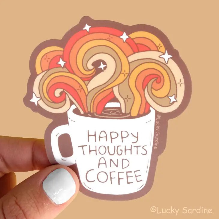 Lucky Sardine Happy Thoughts and Coffee Vinyl Sticker - Owl & Goose Gifts